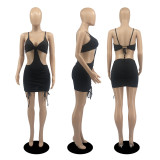 SC Sexy Backless Hollow Out Drawstring Mini Dress DDF-88152