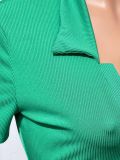 SC Casual Solid Color Lapel Short Sleeve Slit Dress JH-291