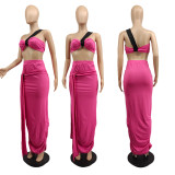 SC Sexy Wrap Chest Ruched Maxi Skirt 2 Piece Sets MTY-6615