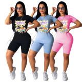 SC Cartoon Print Casual Two Piece Shorts Set GCNF-0014