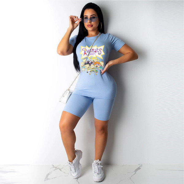 SC Cartoon Print Casual Two Piece Shorts Set GCNF-0014