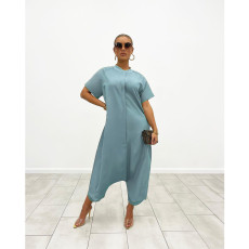 SC Casual Fashion Solid Color Loose Short Sleeve Jumpsuit GDYF-6945