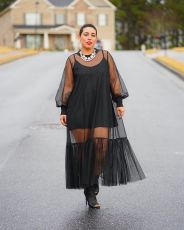 SC Black Sling Mini Dress+Mesh Long Sleeve Maxi Dress 2 Piece Sets OLYF-96090