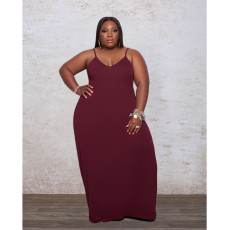 SC Plus Size Solid Color Loose Sexy Sling Long Dress GDYF-6948