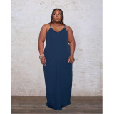 SC Plus Size Solid Color Loose Sexy Sling Long Dress GDYF-6948