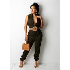SC Solid Color Sleeveless Simple Casual Jumpsuit (Without Belt) GDYF-6951