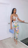 SC Sexy Printed Bow Tie Tube Top And Pants 2 Piece Sets JH-290