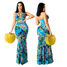 SC Print Halter Sexy Maxi Dress GDYF-6671