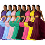 SC Sexy Chiffon Pleated Maxi Skirt Two Piece Sets OD-8284