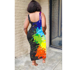 SC Plus Size Graffiti Print Sleeveless Dress GDYF-6614