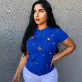 SC Plus Size Beading Butterfly Decoration T-Shirt PIN-8672