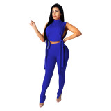 SC Solid Sleeveless Two Piece Pants Set DDF-88156