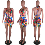 SC Sexy Printed Halter Hollow Out Mini Club Dress GCNF-0001