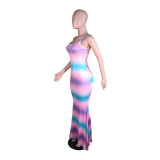 SC Gradient Striped Straps Backless Maxi Dress YM-9290