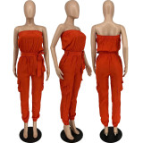 SC Solid Strapless Sashes Jumpsuit MXDF-6077