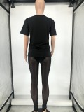 SC Sexy Letter Print T Shirt+Mesh Pants 2 Piece Sets WAF-425165