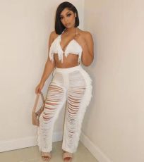 SC Sexy Tassel Bra Top+Hollow Out Pants 2 Piece Sets TR-1193