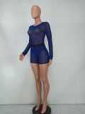 SC Mesh See Through Long Sleeve Bodysuit+Shorts 2 Piece Sets YD-8565
