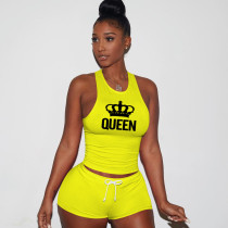 SC QUEEN Letter Print Tank Top And Shorts 2 Piece Sets TE-2033
