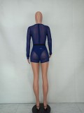 SC Mesh See Through Long Sleeve Bodysuit+Shorts 2 Piece Sets YD-8565