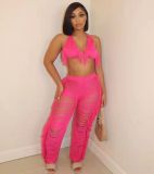 SC Sexy Tassel Bra Top+Hollow Out Pants 2 Piece Sets TR-1193
