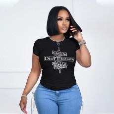 SC Plus Size Letter Print Short Sleeve O Neck T Shirt SFY-059X