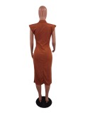 SC Elegant Solid V Neck Midi Dress MYP-10013