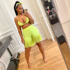 SC Sexy Halter Bra Top+Tassel Shorts 2 Piece Sets FNN-8660