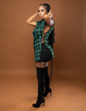 SC Plaid Lace-Up Sleeveless Shirt And Shorts 2 Piece Sets OMY-81001