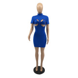 SC Solid Color Sexy Bra Tops And Short Sleeve Dress XHAF-10011