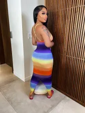 SC Gradient Cross Strap Split Slim Maxi Dress JPF-1062