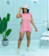 SC Plus Size Solid Sleeveless Split 2 Piece Shorts Sets OMY-81007