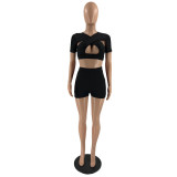 SC Sexy Hollow Out Ctop Top And Shorts 2 Piece Sets XHAF-10017