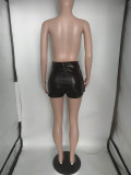 SC Black PU Leather Casual Shorts BLI-2531