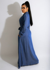 SC Denim Long Sleeve High Split Sashes Maxi Dress ZSD-0451