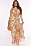 SC Floral Print Vacation Tube Top High Split Long Skirt Sets ME-8045