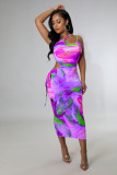 SC Sexy Printed One Shoulder Hollow Out Midi Dress MXDF-6078