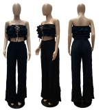 SC Sexy Ruffled Tube Top Wide Leg Pants 2 Piece Sets JRF-3675