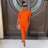 SC Solid Puff Sleeve Two Piece Pants Set YIM-249