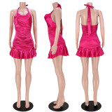 SC Sexy Ruffled Halter Night Club Mini Dress ASL-6565