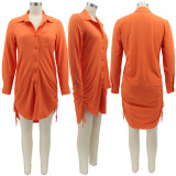 SC Solid Drawstring Long-Sleeved Shirt Dress HNIF-078