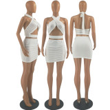 SC Sexy Solid Wrap Chest Mini Skirt Two Piece Sets FOSF-8203