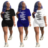SC Letter Print T Shirt And Shorts 2 Piece Sets JH-301