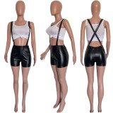 SC PU Leather Black Strap Shorts (Without Top) HMS-5536