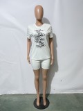 SC Letter Print T Shirt And Shorts 2 Piece Sets JH-301