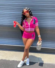 SC Plus Size Baseball Jacket And Shorts 2 Piece Sets HM-6607
