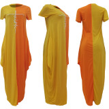 SC Contrast Color Short Sleeve Loose Maxi Dress AL-278