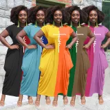 SC Contrast Color Short Sleeve Loose Maxi Dress AL-278