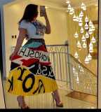 SC Trendy Printed Pleated Midi Skirt OY-6332