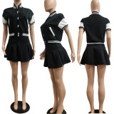 SC Casual Baseball Jacket+Pleated Mini Skirt 2 Piece Sets NYF-8102